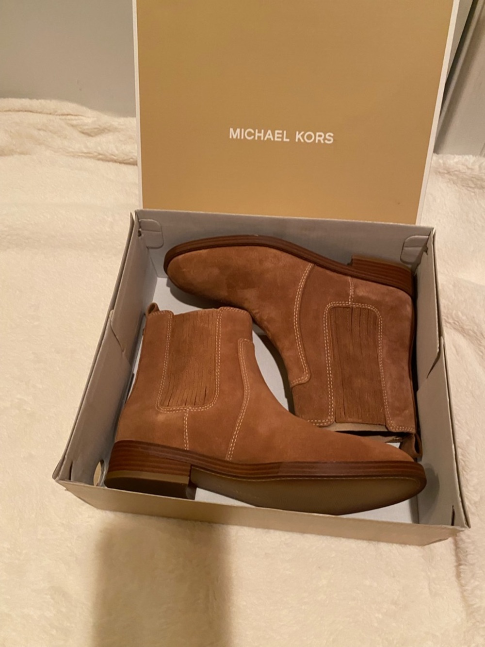 Michael Kors Tan Suede Chelsea Flat Ankle Boots